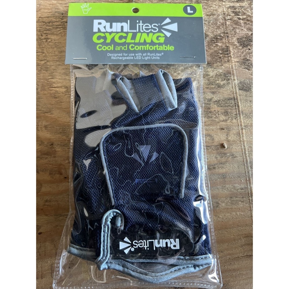 RunLites Cycling Bike Padded Fingerless Light Gloves With Battery Navy Sz Large - Picture 1 of 5